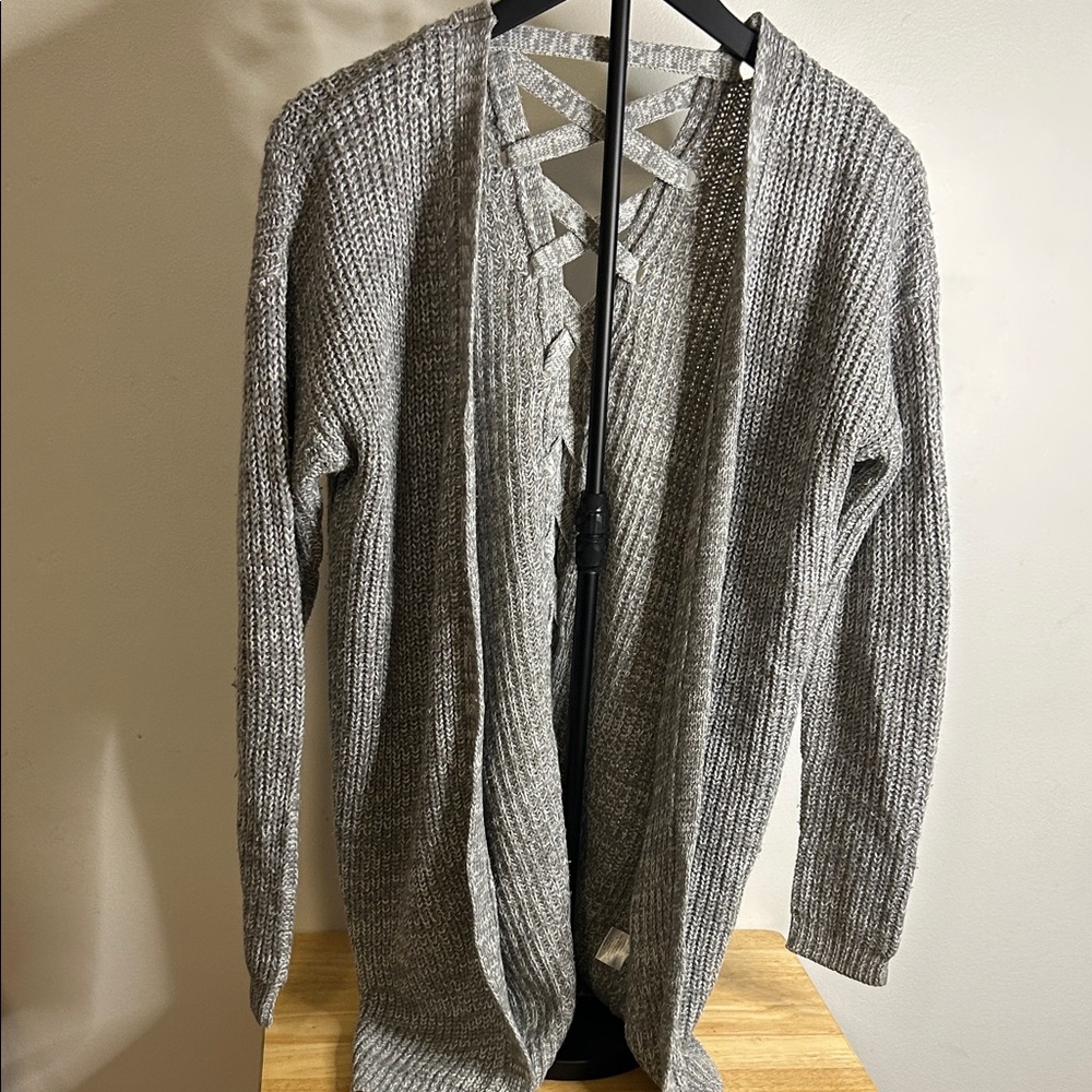 Poof! Gray Women's Open-Front Cardigan